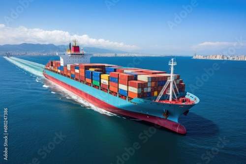 Trade shipping container freight industrial export cargo business sea transportation vessel photo