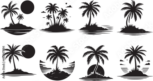 Palm Tree On The Beach By The Sea Silhouette Vector EPS