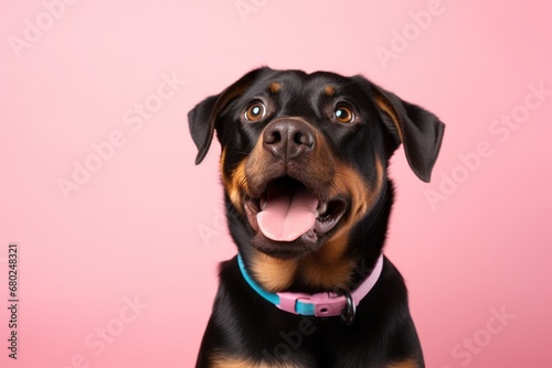 cute rottweiler barking in front of a pastel or soft colors background © Markus Schröder
