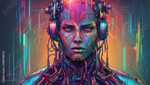 Abstract Ai illustration of multi colored ai robotic ultra head showing future face of robotics 