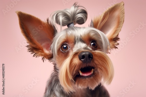 funny yorkshire terrier scratching ears in a pastel or soft colors background © Markus Schröder