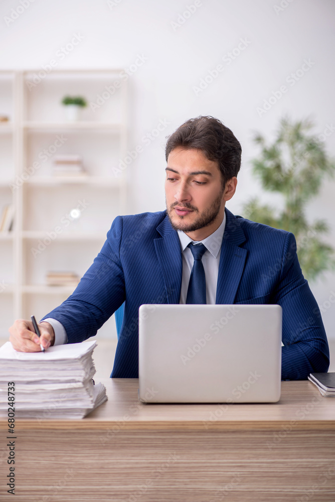 Young male employee working in the office Young male employee working in the office
