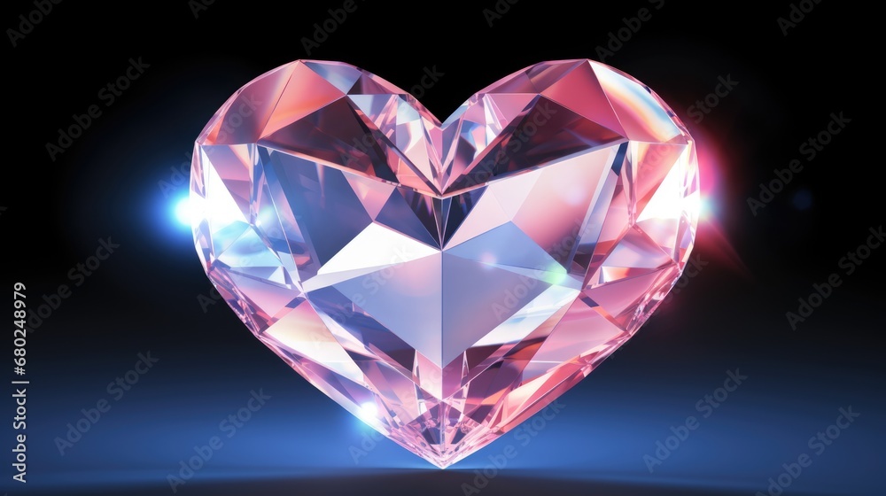Pink Crystal heart background. Happy Valentines Day, wedding concept. Symbol of love. Diamond gemstones crystalline hearts semi precious jewelry. For greeting card, banner, flyer, party invitation..