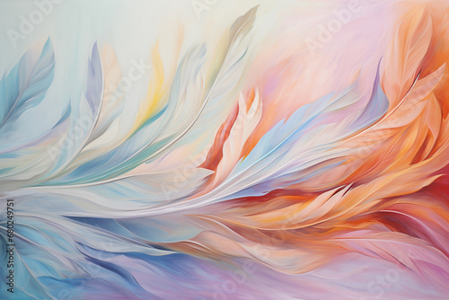 The canvas comes alive with vibrant strokes, weaving together to mimic the delicate elegance of an abstract feather.