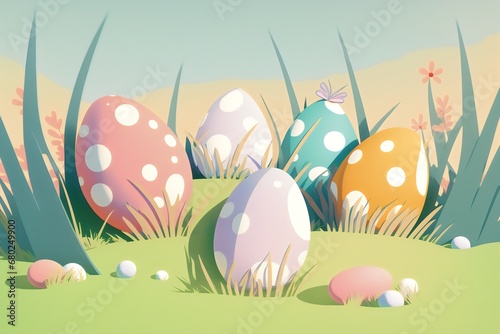 easter eggs in grass. Pastel color. Generative AI.