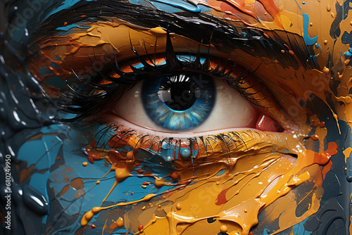 Abstract tears cascading down a face devoid of vibrant hues, capturing the profound sadness and emotional depletion experienced in depression. photo