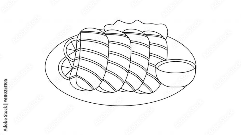 Animated sketch of the typical Japanese food Sashimi icon Animated sketch of the typical Japanese food Sashimi icon