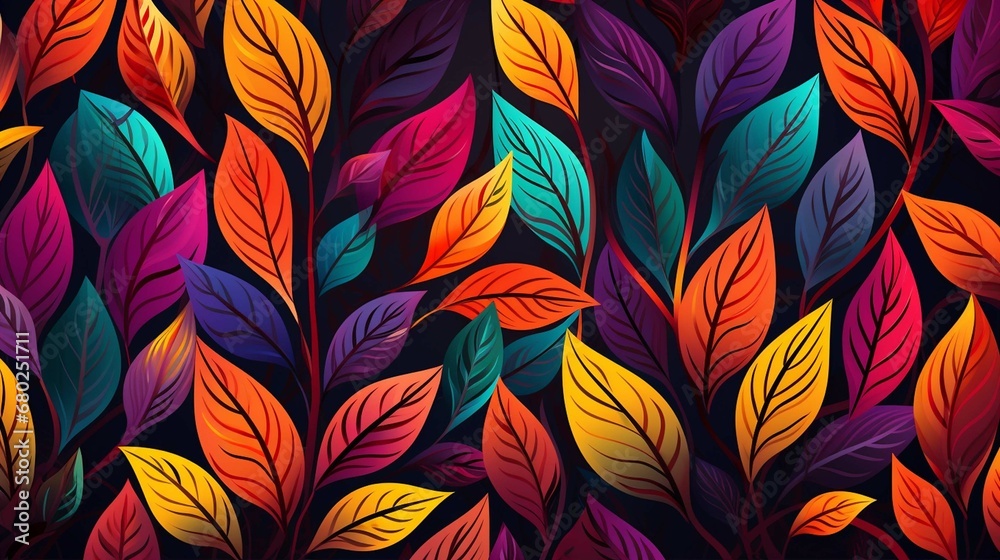 
Wall hanging branches seamless pattern leaves fall with bright color flowers illustration background. 3d abstraction wallpaper for interior mural wall art decor .