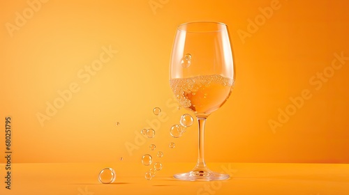  a glass of wine with bubbles coming out of the bottom and a yellow wall in the background with a few bubbles coming out of the bottom of the glass.