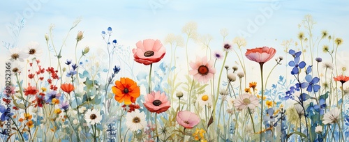 wild flower garden in warm watercolor colours