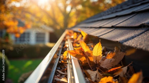 Prevent Home Water Damage- Cleaning  Clogged Roof Gutter © Paulius