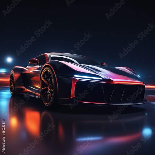 3d rendering of a brand - less generic car in the studio environment 3d rendering of a brand - less generic car in the studio environment modern futuristic sport car on dark background. 3d render © Shubham