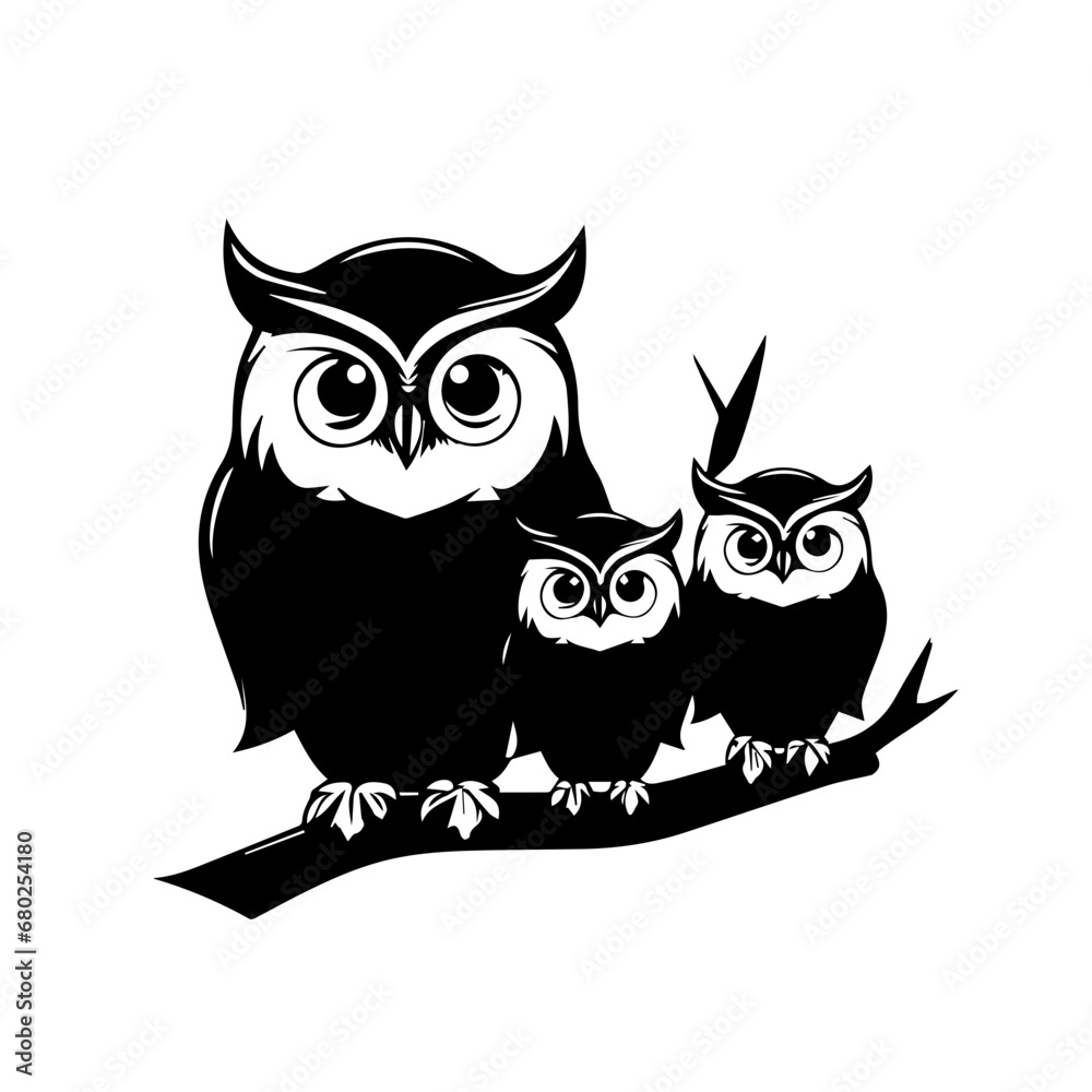 Whimsical Owl Family Vector Illustration Whimsical Owl Family Vector Illustration