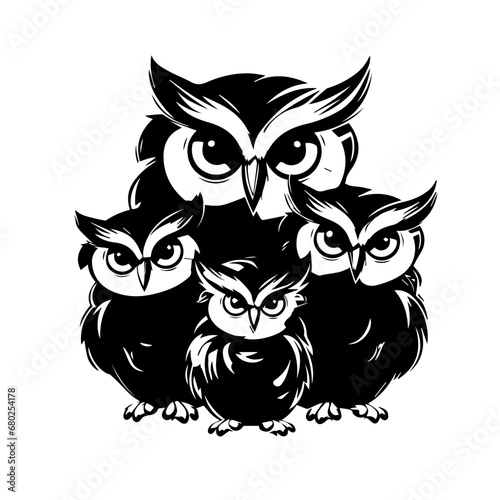 Whimsical Owl Family Vector Illustration