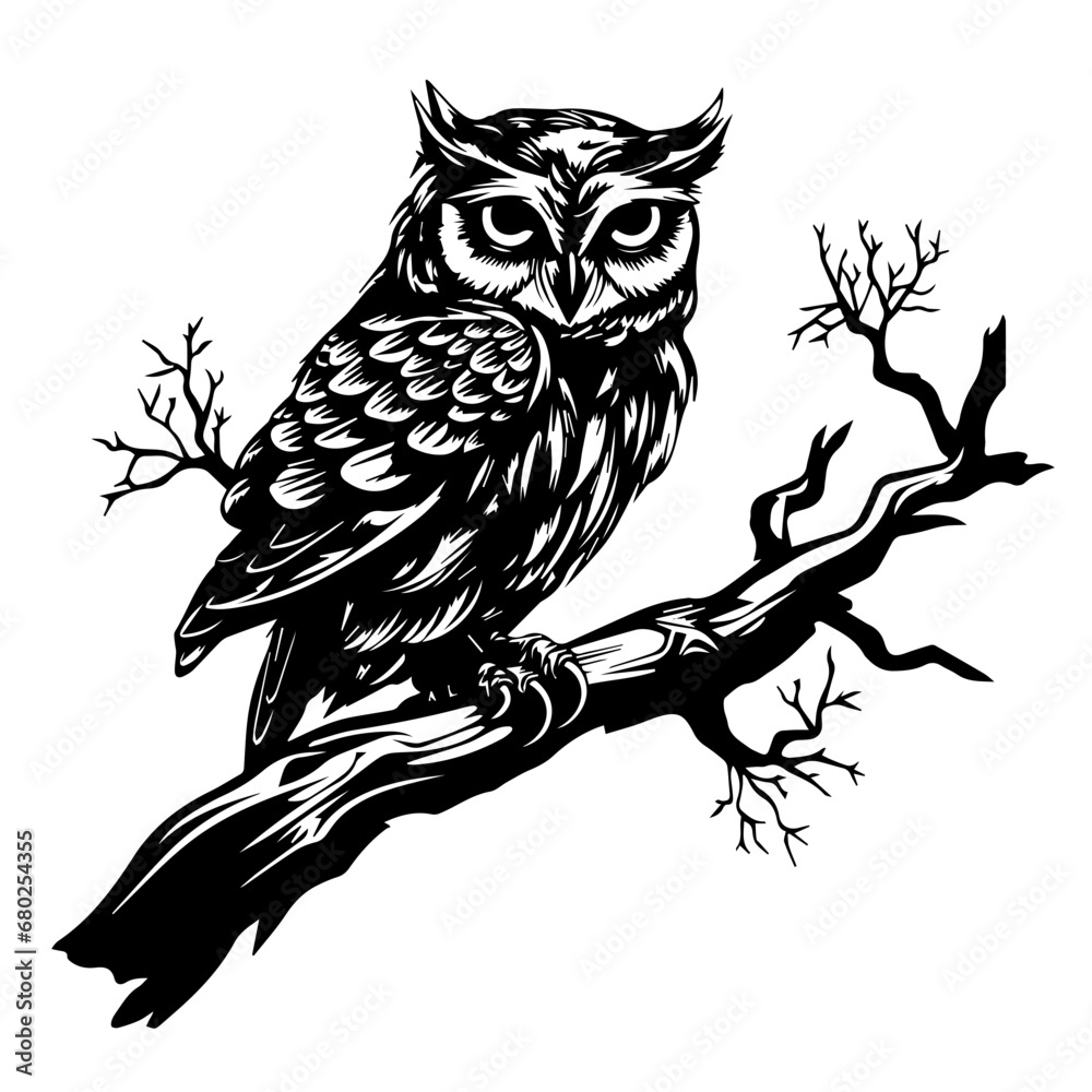 Wise Owl on Branch Vector Illustration Wise Owl on Branch Vector Illustration
