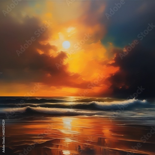 sunset over the sea sunset over the sea sunset over sea with waves © Shubham