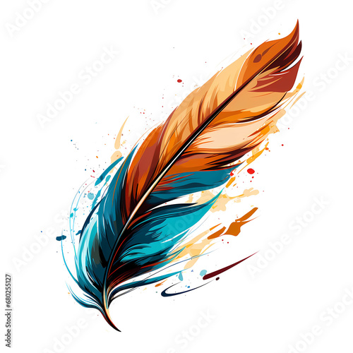 Illustration of feather on transparent background. Quill flat color vector. photo