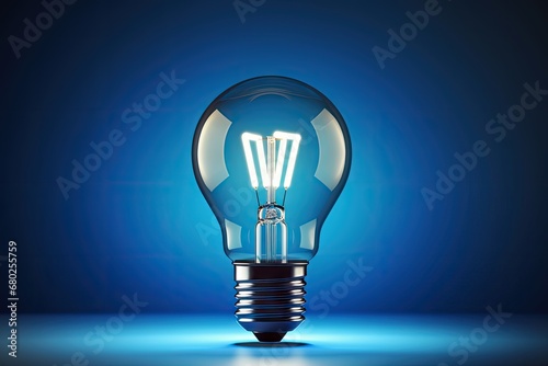  a light bulb with a blue background and a blue light in the middle of the bulb is the letter w.