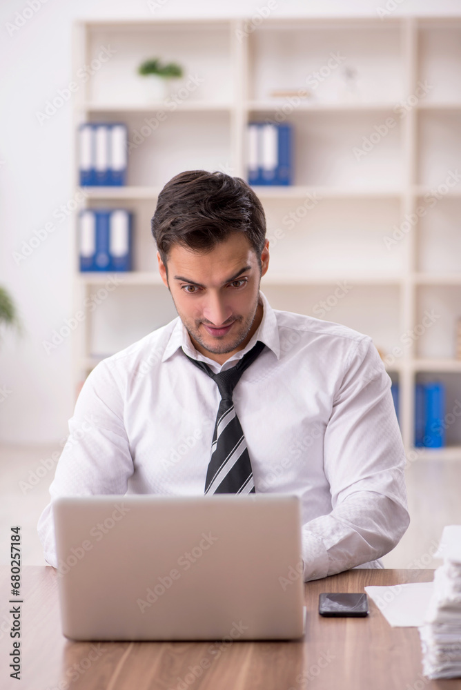 Young male employee working in the office Young male employee working in the office