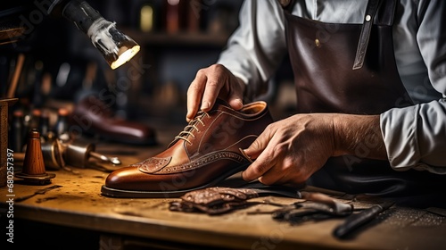 Craftsmanship of an Shoemaker Mastering the Art of Leather Boot Production