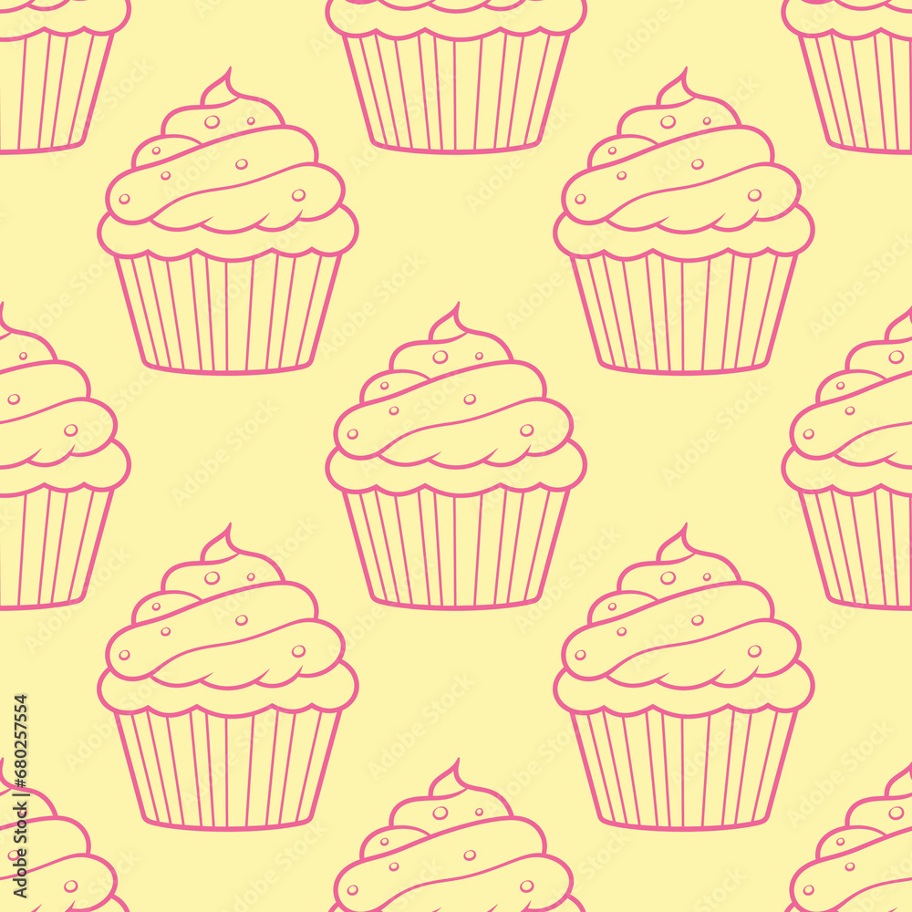 Cute cupcakes with cream and berries seamless pattern background. Cute cupcakes with cream and berries seamless pattern background.