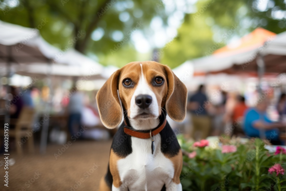 cute beagle being at a farmer's market isolated in botanical gardens background cute beagle being at a farmer's market isolated in botanical gardens background