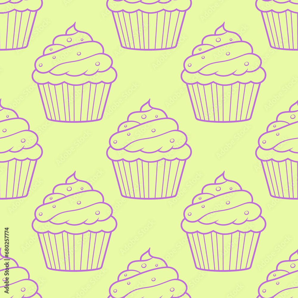 Cute cupcakes with cream and berries seamless pattern background. Cute cupcakes with cream and berries seamless pattern background.