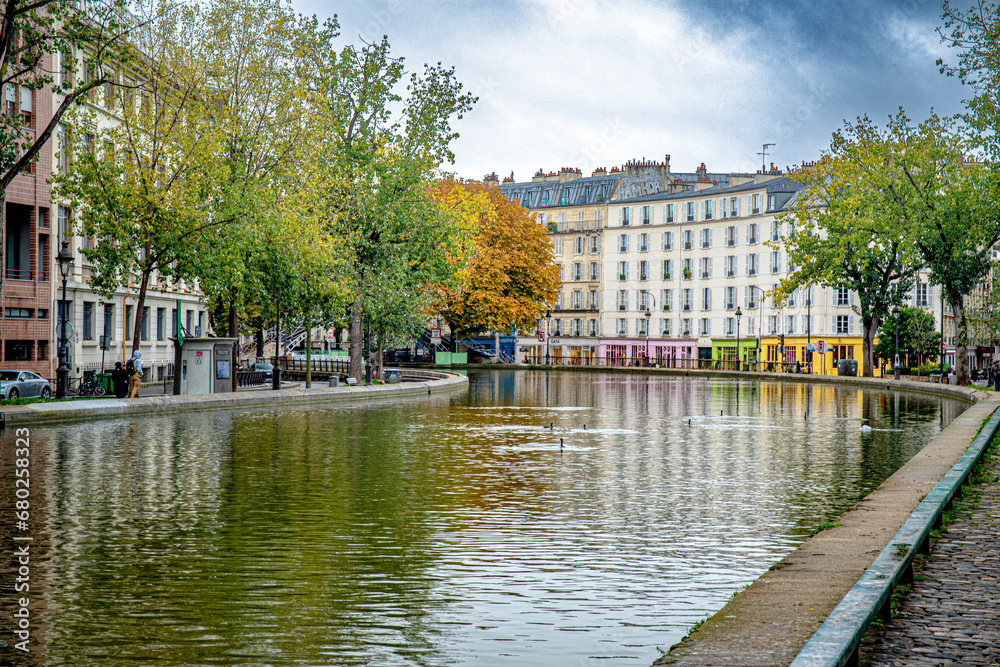 Naklejka premium Paris in the region of canal saint martin République and buttes chaumont