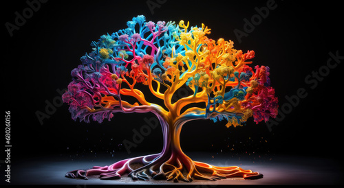 Brain looking tree representing intelligence on a black background 