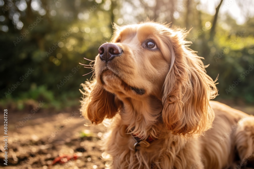 curious cocker spaniel scratching nose in zoos and wildlife sanctuaries background