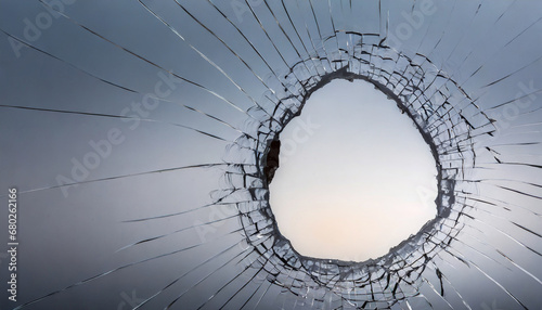 broken hole in glass transparentabstract