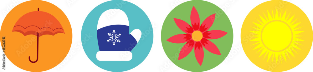 Four seasons: autumn: winter, summer, spring. Season, Icon, vector graphics, symbol. Four seasons: autumn: winter, summer, spring. Season, Icon, vector graphics, symbol.