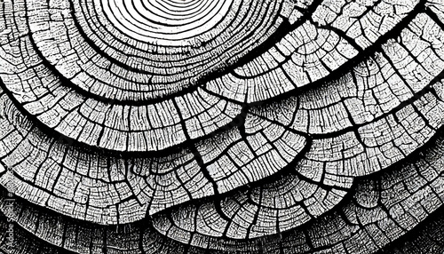 black and white cut wood texture detailed black and white texture of a felled tree trunk or stump rough organic tree rings with close up of end grain