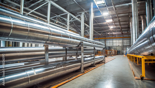 stainless steel pipes in an industrial warehouse