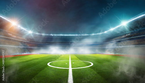 textured soccer game field with neon fog center midfield