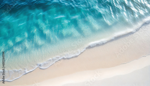 abstract white sand beach with transparent water wave from above background concept banner for summer vacation holidays with space for text or product presentation