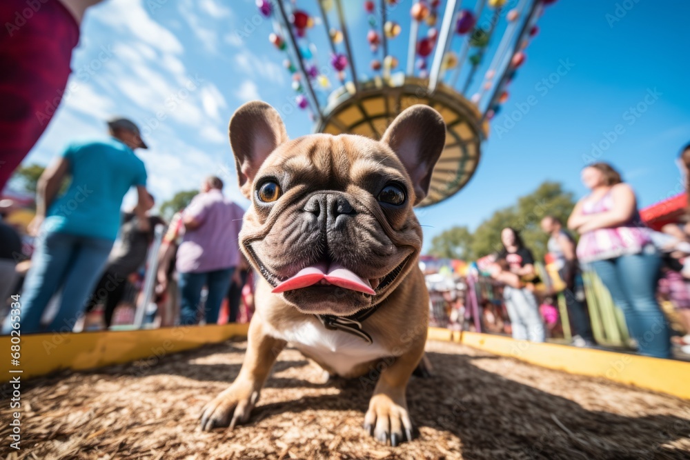 curious french bulldog rolling over festivals and carnivals background
