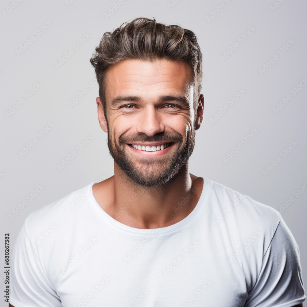 Portrait of a smiling man showing teeth with a white background headshot Portrait of a smiling man showing teeth with a white background headshot
