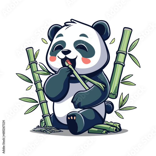 Baby Panda Eating Bamboo Vector. Cute Panda Vector 