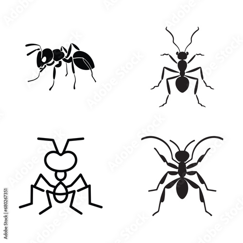 Ant Vector. Set Of Black & White Ant Vector