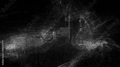 Abstract black white error code glitch background. Technology and communications HUD copy space backdrop. 3D illustration with information noise of cyberspace network security software hack.