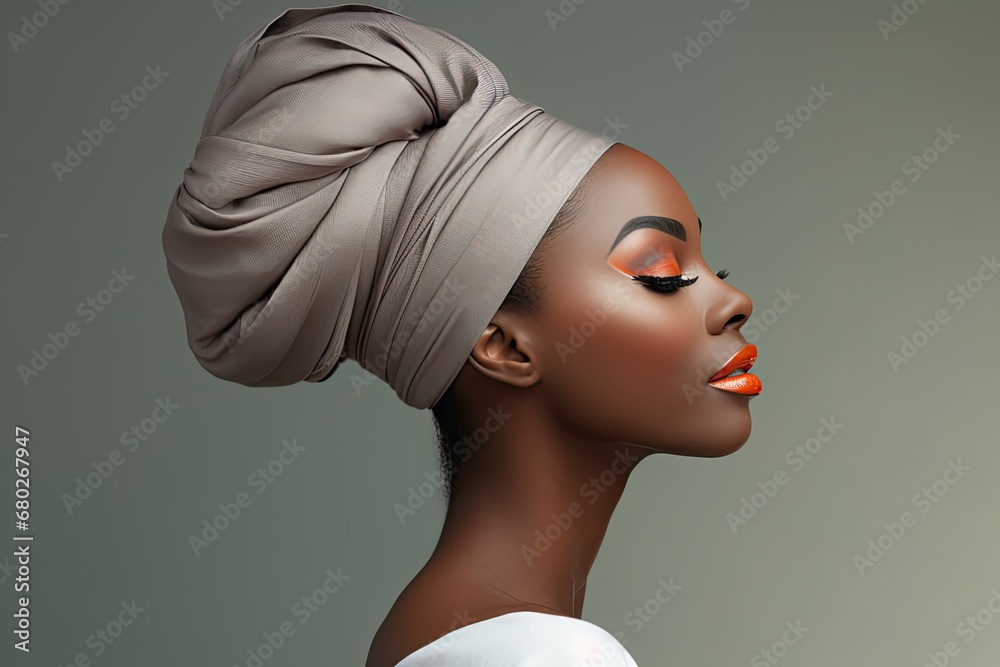 A beautiful, stylish woman wearing a turban, highlighting her attractive and fashionable appearance. A beautiful, stylish woman wearing a turban, highlighting her attractive and fashionable appearance.