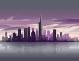 Urban skyline-inspired abstract backdrop in a gradient from dusk purple to cityscape gray, capturing a metropolitan vibe.