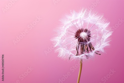  a dandelion on a pink background with a blurry image of the dandelion in the foreground.