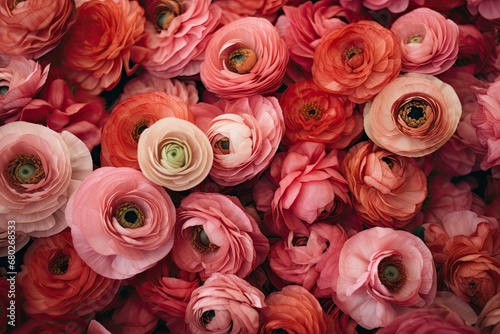  a close up of a bunch of flowers with pink and red flowers in the middle of the picture and a green center piece in the middle of the picture.