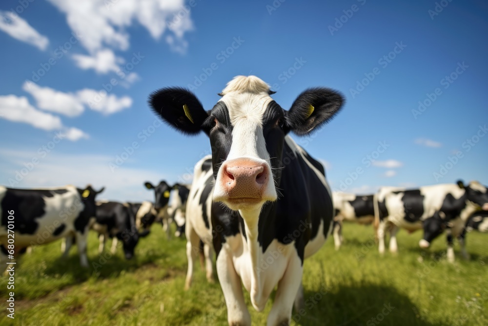 Milk Cows Grazing in Picturesque Countryside Field - Agriculture and Animal Cavalry Closeup Milk Cows Grazing in Picturesque Countryside Field - Agriculture and Animal Cavalry Closeup