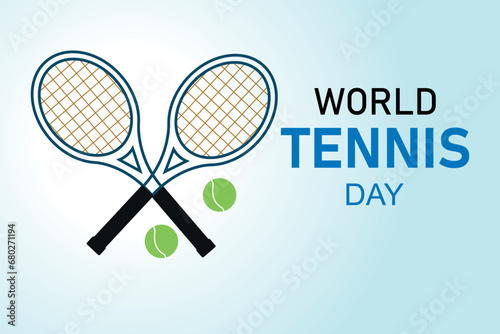 World Tennis Day, racket and ball illustration, banner for healthy lifestyle and sport. Vector.