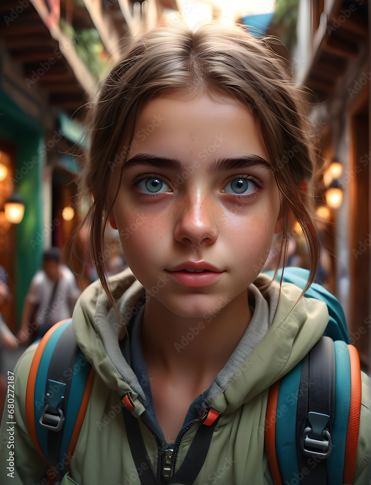 Fototapeta premium Wanderlust Explorer: Young Backpacker Immersed in the Thrill of Solo Travel. generative AI