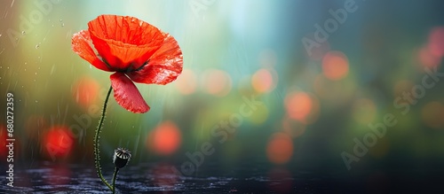 In the heart of a blooming garden, amidst the vibrant colors of spring, a beautiful red poppy blossom captivated all who admired its floral charm in closeup. nature's gift, adorned with delicate