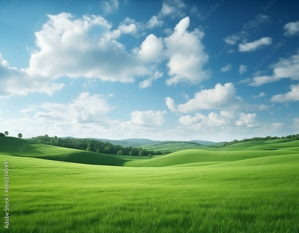 natural scenic panorama green field. AI generated